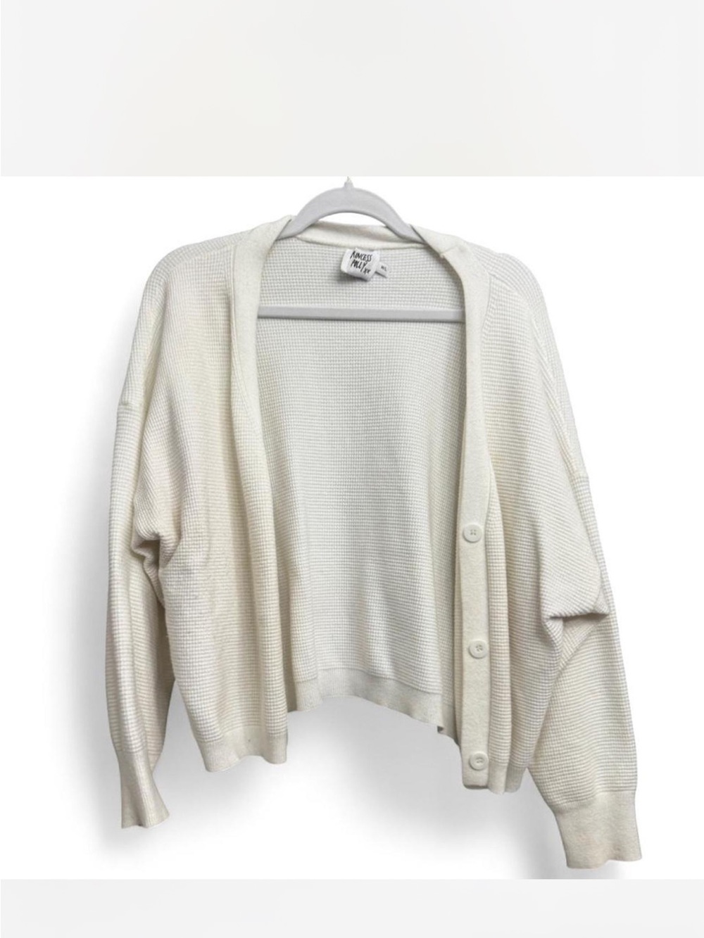Princess Polly Cream Waffle-Knit Button Cardigan Sweater